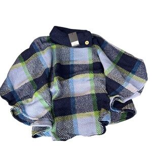 John Branigan Laura Galway Blue Cowl Neck Wool Blend Women’s Poncho NEW ONE SIZE